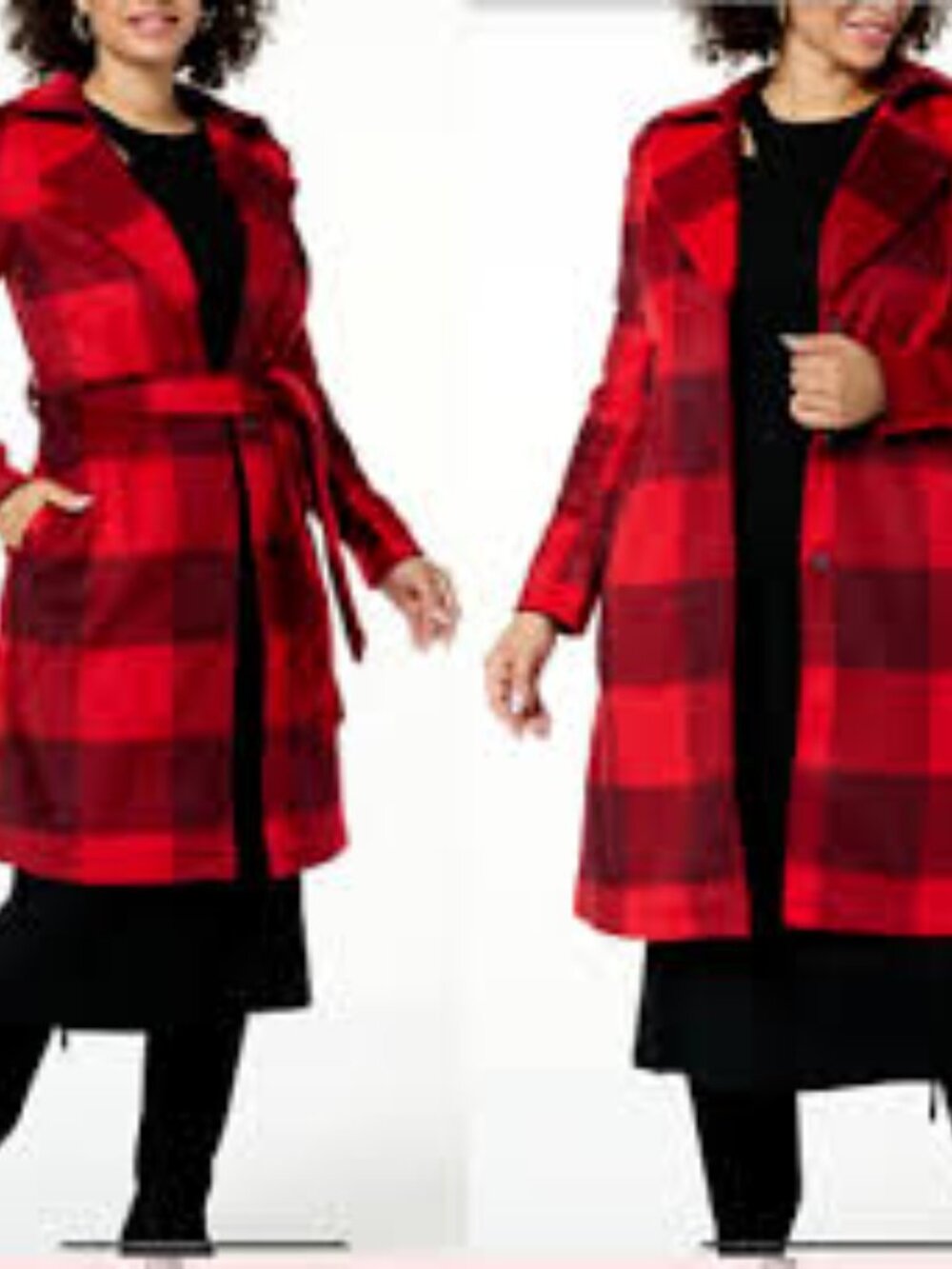 G by Gulianna Red Buffalo Plaid Flannel Belted Trench Coat Size XS NWOT